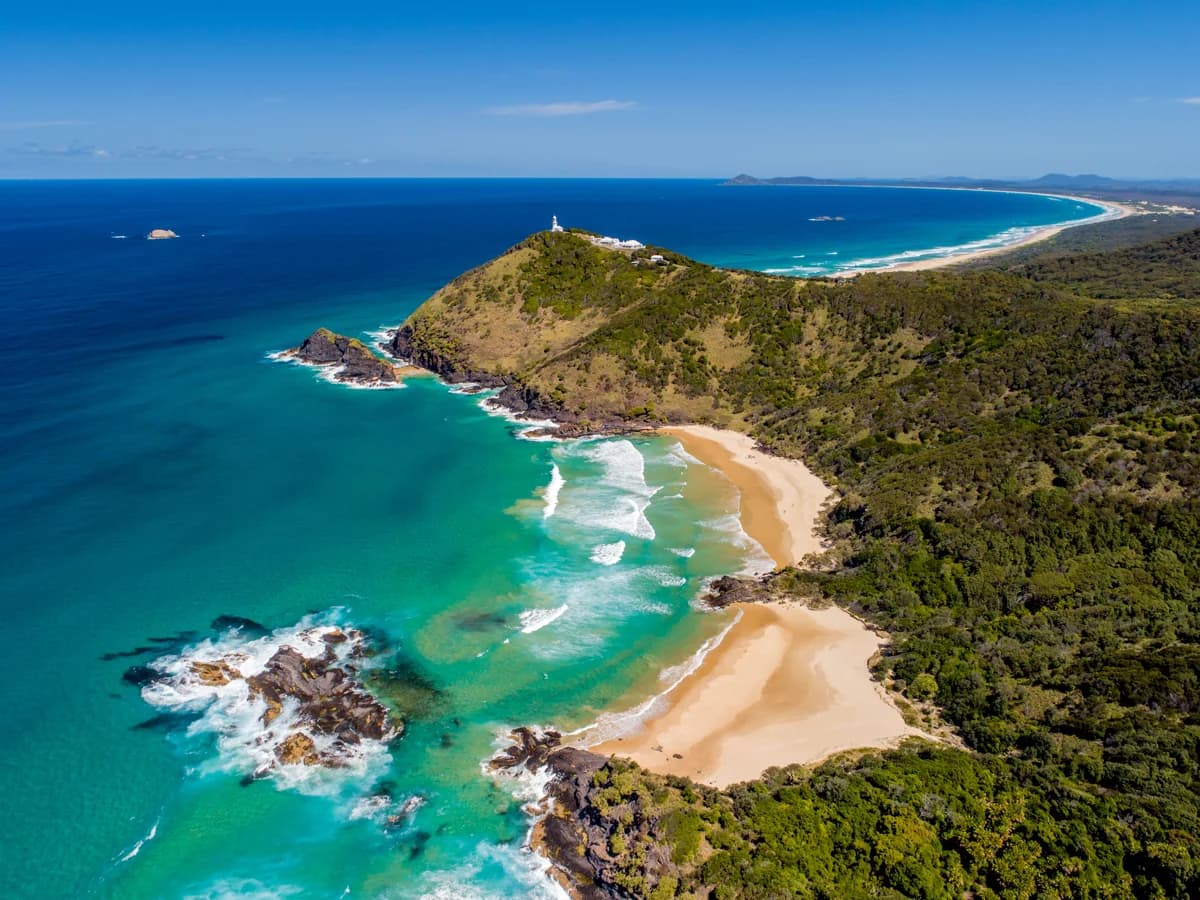Smoky Cape Lighthouse and the coastline near South West Rocks, NSW